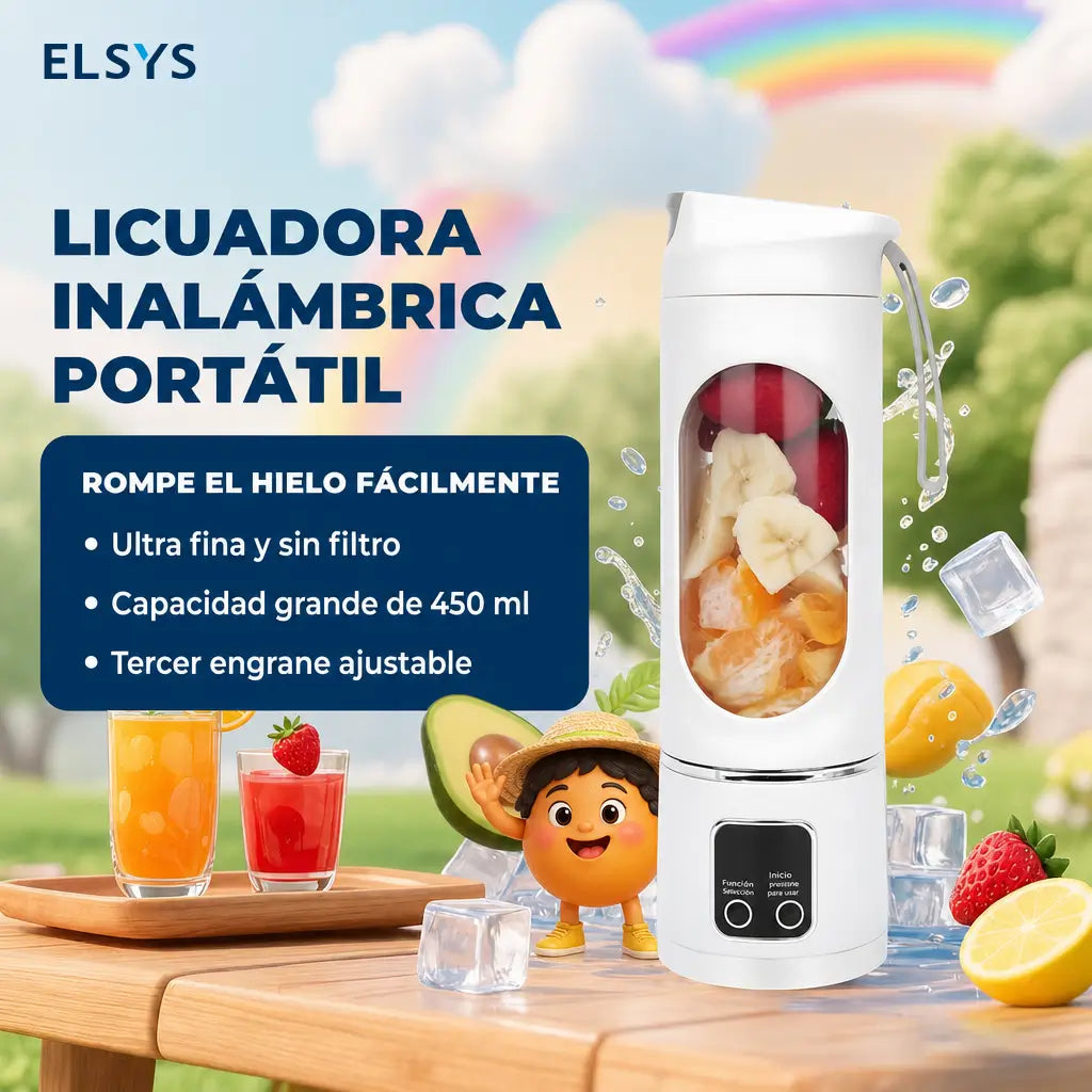 Licuadora portátil recargable USB con pantalla digital y diseño antifugas para smoothies, jugos y papillas en viajes y gimnasio