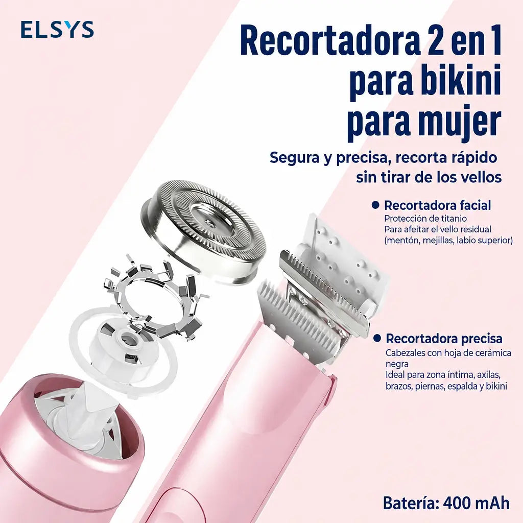 Rasuradora eléctrica 2 en 1 para bikini, rostro, axilas y piernas, recargable IPX7 para piel sensible en seco o ducha femenino