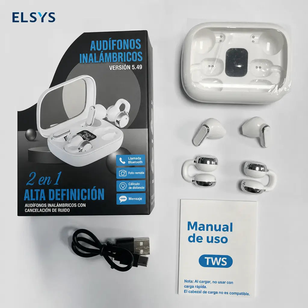 Auriculares inalámbricos Bluetooth 5.4 2 en 1 con modo in-ear y clip-on para música, llamadas claras y gaming sin cables diario