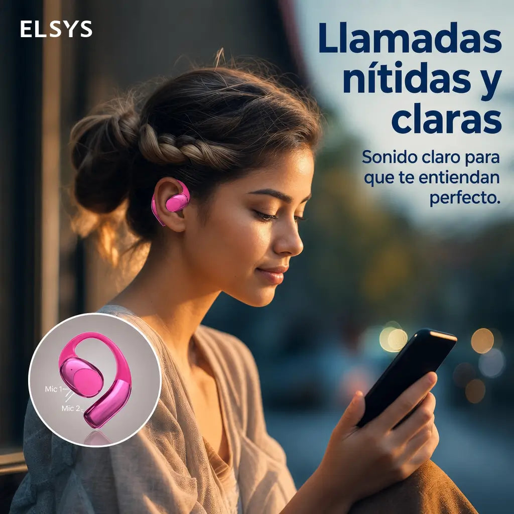 Audífonos Bluetooth 5.4 open ear con gancho, carga rápida y resistencia IPX5 para deporte, llamadas y trayectos diarios sin cables