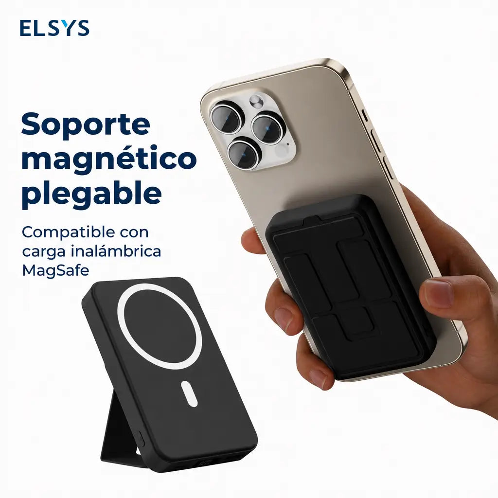 Cargador portátil magnético 10000 mAh con carga inalámbrica, LED digital y soporte horizontal para iPhone 12 a 16 sin cables para uso diario