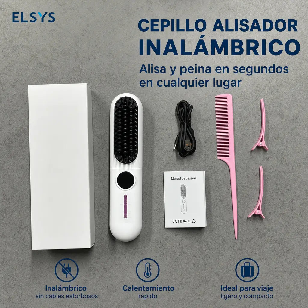 Cepillo alaciador inalámbrico 2 en 1 con USB-C y 7 temperaturas para cabello fino en casa, oficina, escuela o viaje