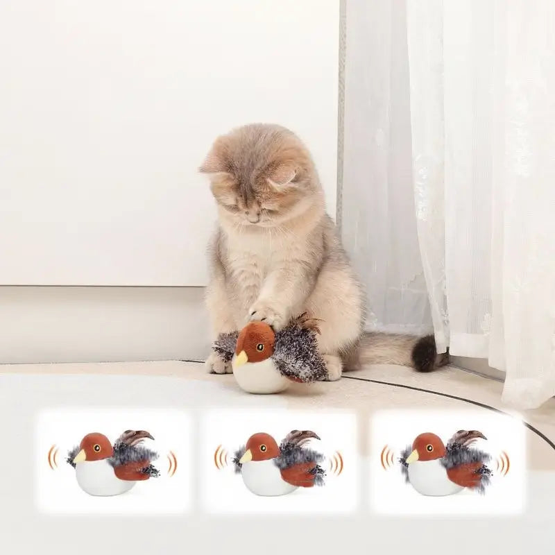 Juguete para Gato de Pájaro con Movimiento, Sonido Realista de Gorjeo, Activado por Toque, Recargable y Colgante, Juguete Interactivo y Duradero para Ejercicio