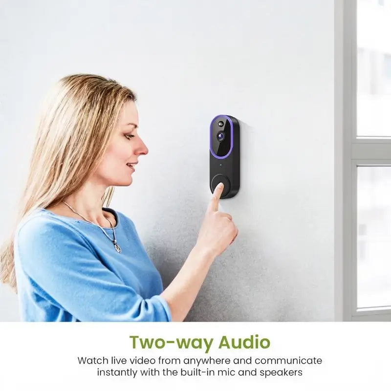 Cámara de Timbre de Video Inalámbrico, Timbre de Seguridad Inteligente, 1080P, Detección de Humanos con IA, Visión Nocturna, Alerta Instantánea, Audio Bidireccional, Solo WiFi 2.4G, Instalación Sencilla con Batería Recargable y Almacenamiento en la Nube