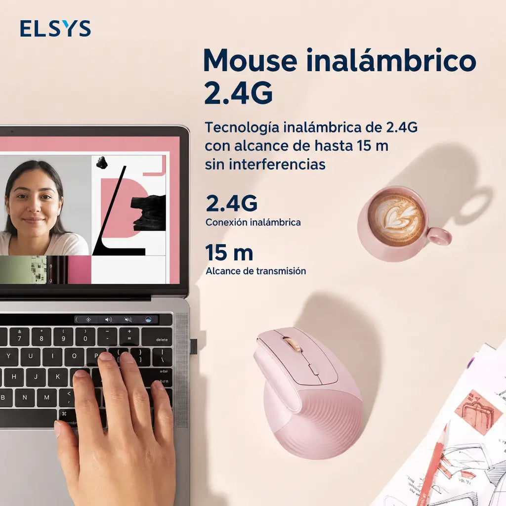 Mouse vertical ergonómico inalámbrico 2.4G con 5 botones, 4000 DPI ajustable y clic silencioso para oficina, laptop y computadora diaria