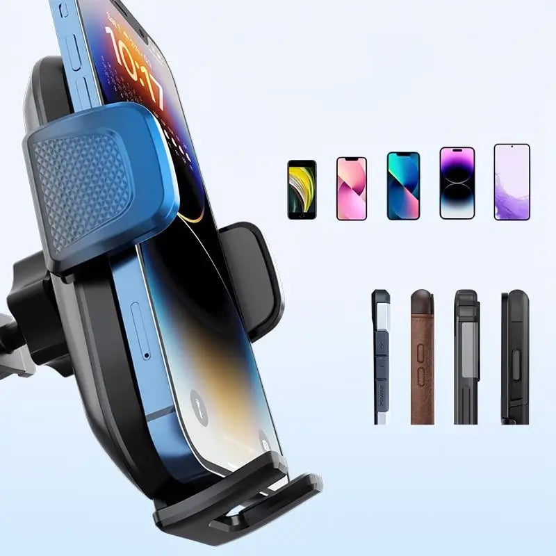 Soporte de Celular para Carro 3 en 1, Ventosa de Succión Fuerte para Parabrisas y Tablero, Clip para Rejilla de Aire, Ajuste Universal con TPU y Botón de Liberación Rápida, Base Duradera y Protectora