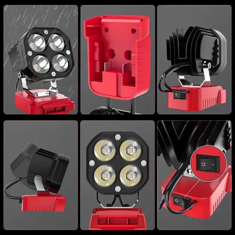 Lámpara de Trabajo LED Inalámbrica 18V – 40W 6000LM Compatible con Batería Milwaukee, Reflector Ajustable para Construcción, Taller Mecánico y Camping