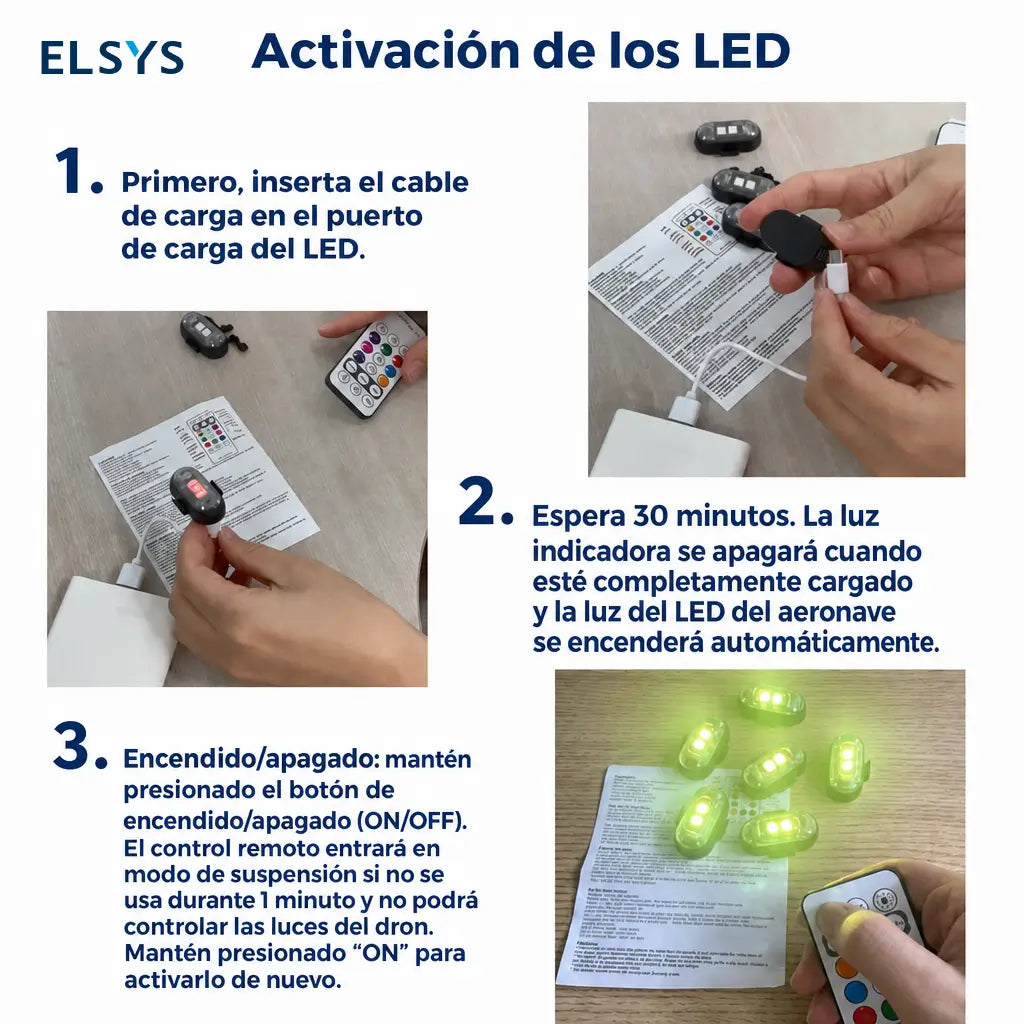 Luces estroboscópicas LED RGB recargables por USB con control remoto, impermeables IP65 para moto, auto, bicicleta, dron y mayor seguridad nocturna