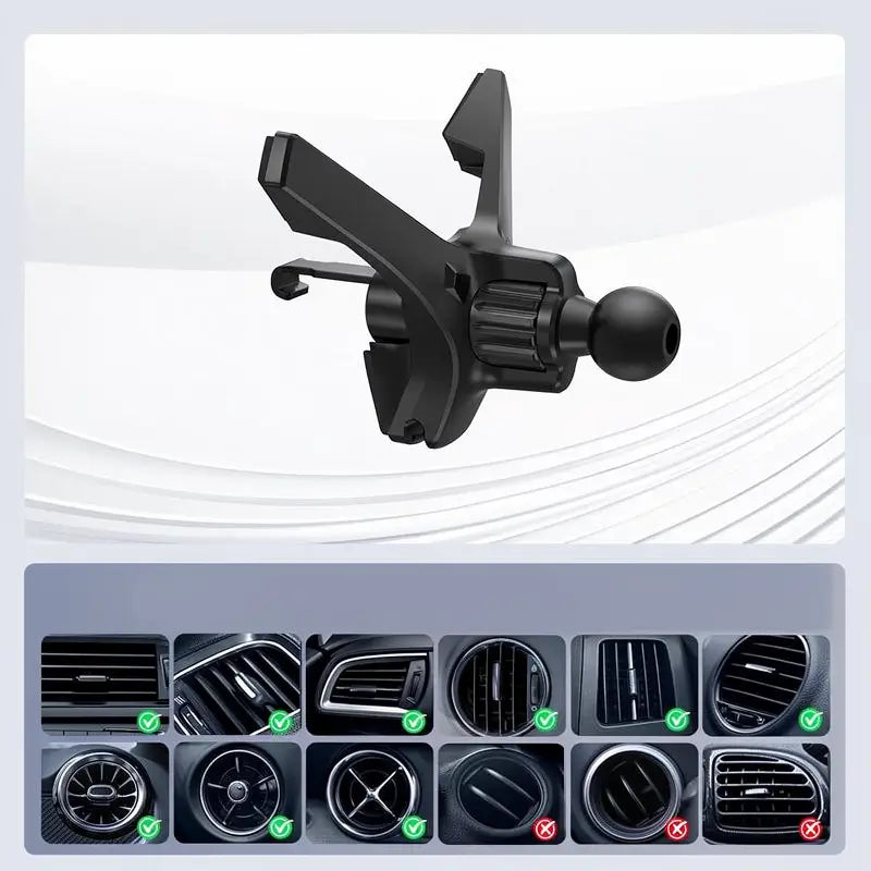 Soporte para Celular de Auto con Carga Rápida Inalámbrica de 15W para Teléfonos Plegables y Estándar, Base de Ventila Ultra Estable con Gancho y Clip, Rotación de 90° y Sujeción Automática con un Botón