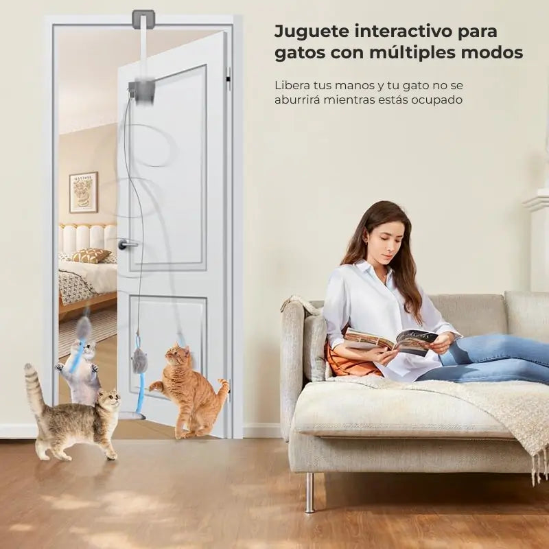Juguete Eléctrico Interactivo para Gato con Clip para Puerta, Recargable, 2 Modos de Juego (Rotación 360° y Salto Aleatorio), Estimulación Física y Mental, Accesorios para Mascotas