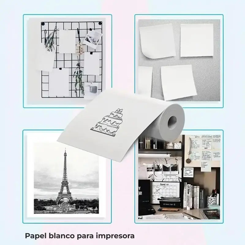 Mini Impresora Portátil Térmica, Kit con Papel de Impresión, Inalámbrica y Recargable USB, Ideal para Fotos y Tareas