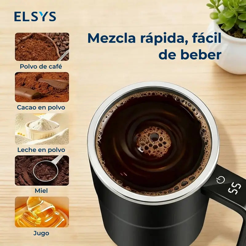 Taza mezcladora eléctrica recargable con agitador magnético, pantalla LCD y acero inoxidable 304 para café, leche, cacao, oficina y uso diario