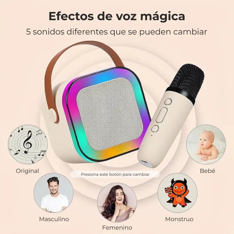Mini Máquina de Karaoke con 2 Micrófonos Inalámbricos, Bocina Bluetooth con Luz LED Nocturna, Sistema de Karaoke Portátil para Fiestas