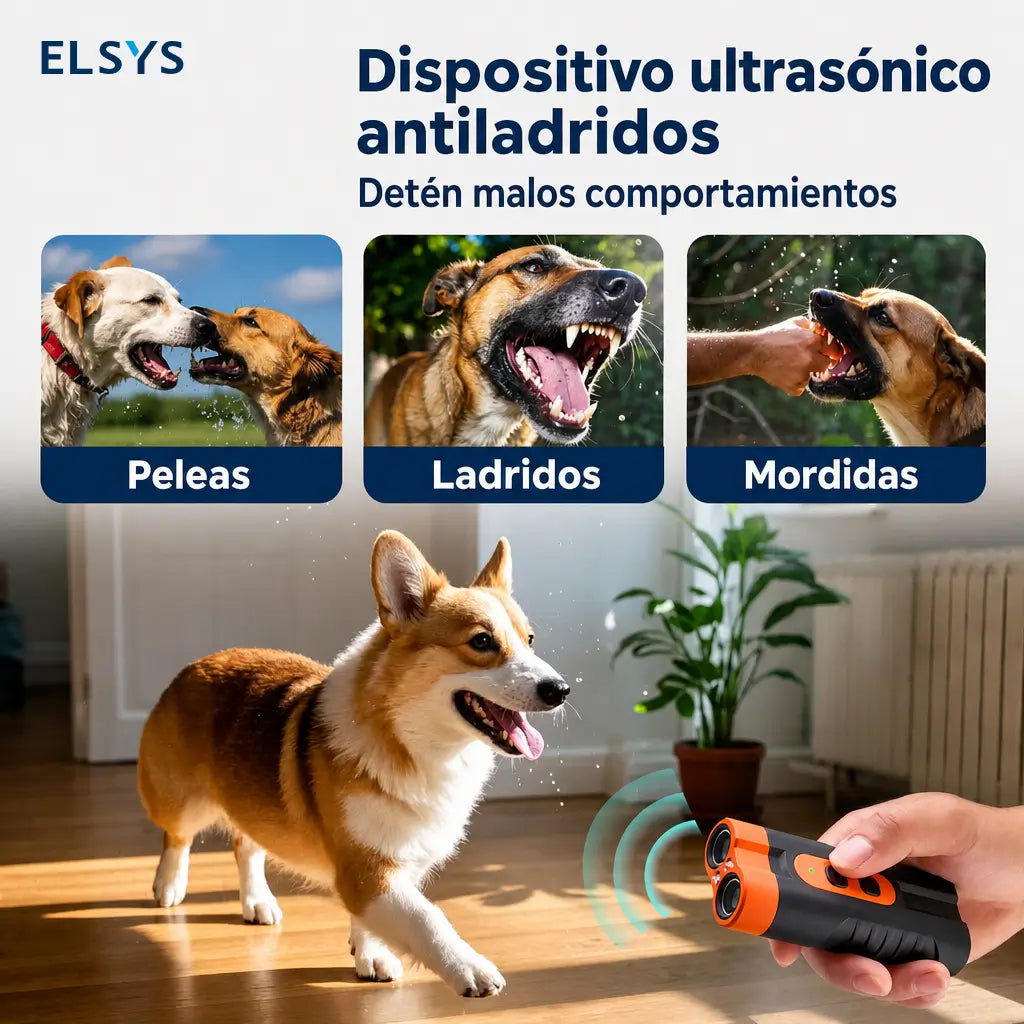 Dispositivo ultrasónico recargable para controlar ladridos con doble emisor y LED, ideal para entrenamiento canino seguro en casa y exteriores portátil
