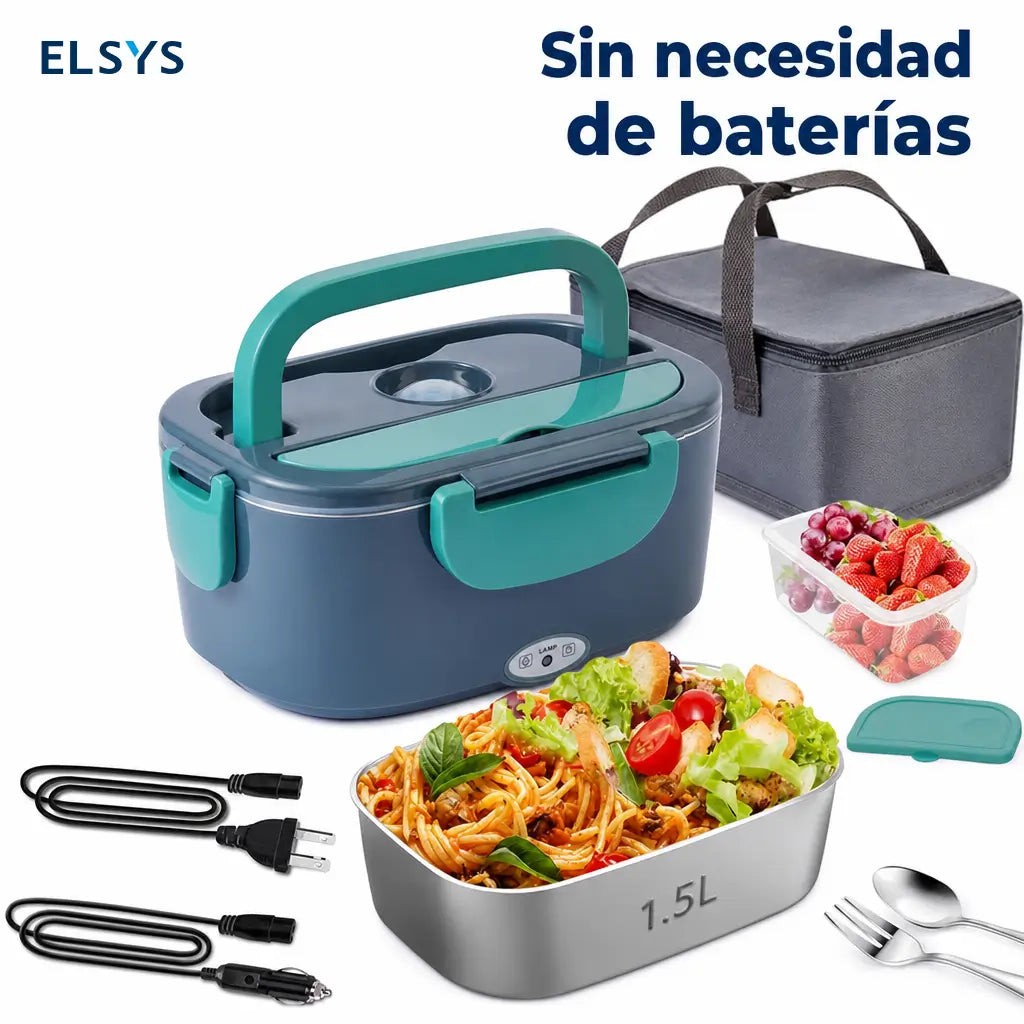 Lonchera eléctrica portátil 1.8L con calentamiento 80W y conectores 12V/24V/110V para comer caliente sin microondas diario