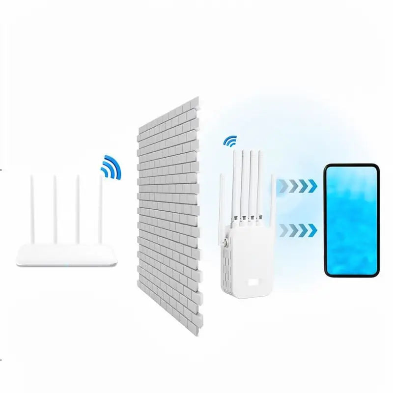 Extensor de WiFi 2025 de 6 Antenas, Amplificador de Señal Potente Doble Banda 1200Mbps, Cobertura hasta 1,100 m² y 100 Dispositivos, Repetidor con Puerto Gigabit y Conectividad IA, Ideal para Home Office y Streaming