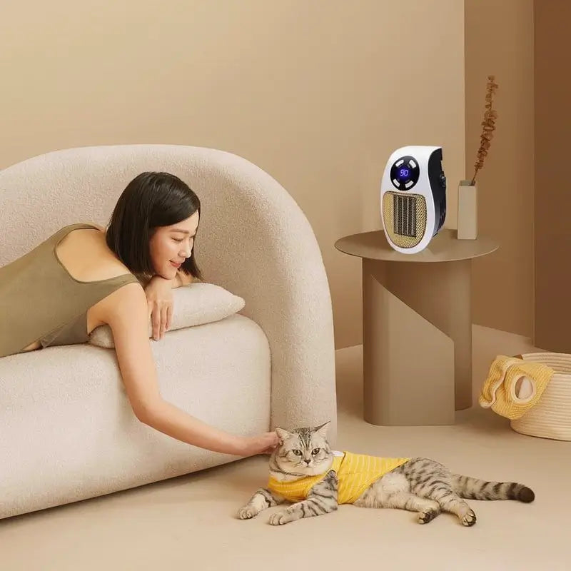 Calentador Eléctrico de Pared para Espacios Pequeños y Cuarto de Mascotas, Calefactor Compacto con Control Remoto, Termostato Ajustable, Temporizador y Pantalla LED, Ideal para Baño