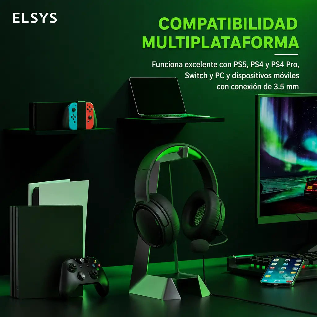 Audífonos gamer con micrófono cancelación de ruido y sonido estéreo 50 mm para Xbox PlayStation PC Switch conexión 3.5 mm alámbrica
