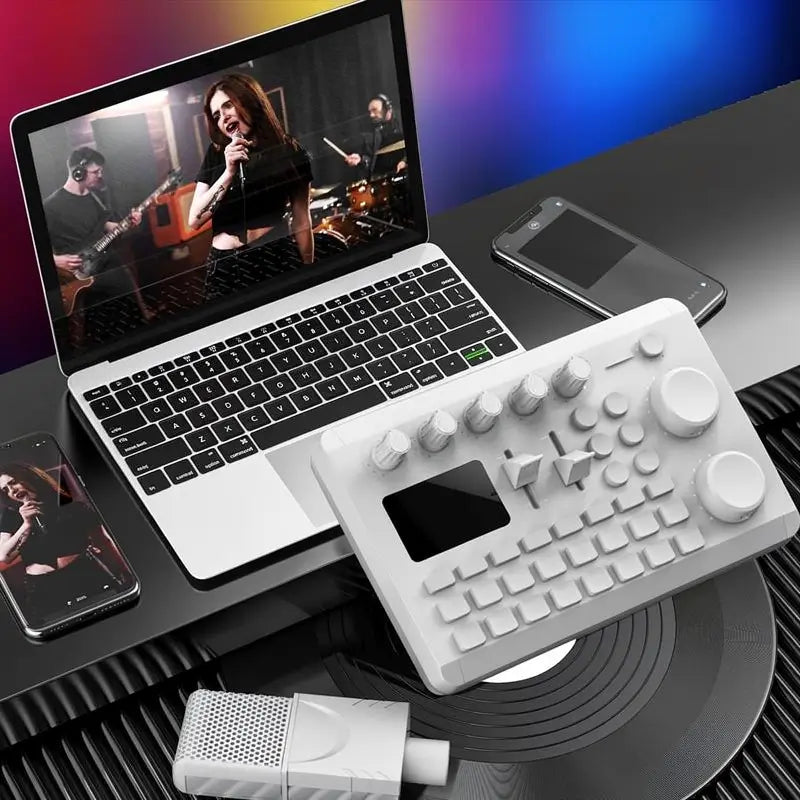 Mezcladora de Audio Tarjeta de Sonido en Vivo F998, Interfaz de Audio para Podcast con Efectos DJ, Cambiador de Voz con Efectos de Sonido para Karaoke, Streaming y Grabación, Kit de Tarjeta de Sonido Digital Portátil para PC Gamer