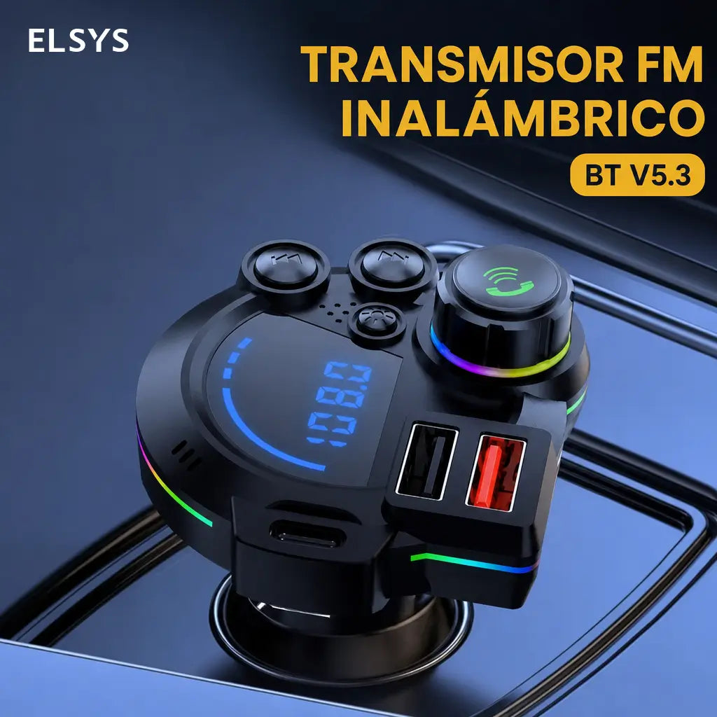 Transmisor FM Bluetooth 5.3 para auto con carga PD 20W y QC 3.0, llamadas manos libres y luz RGB para viajes