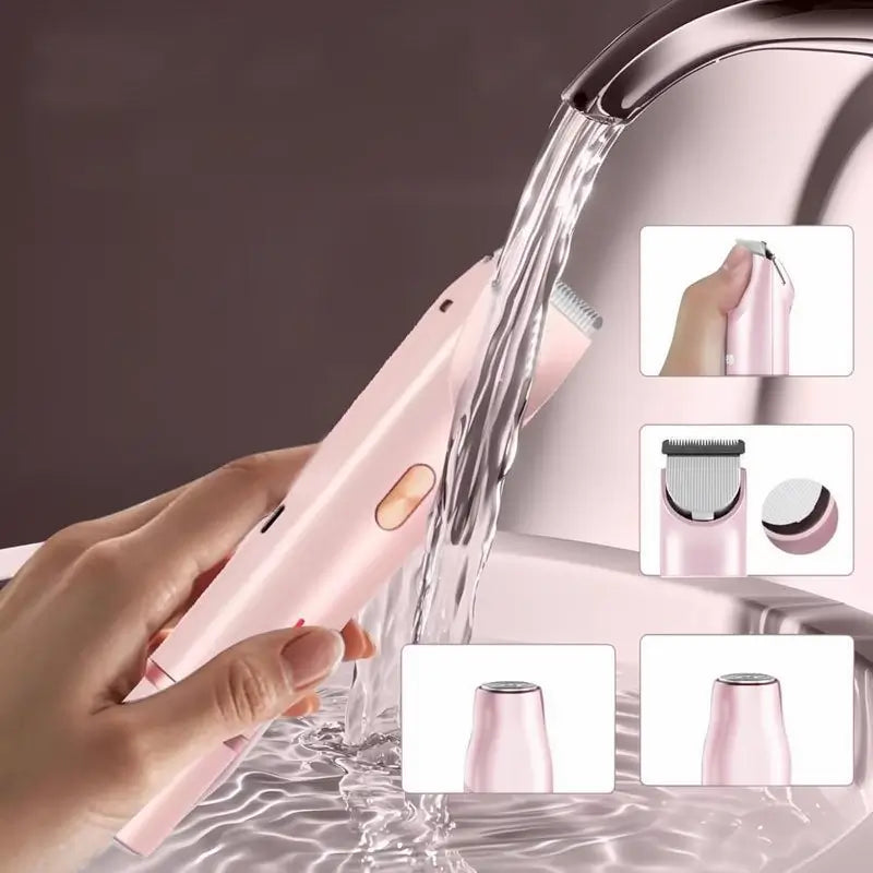 Recortadora de Bikini Eléctrica para Mujer, Set Recargable 2 en 1 de Depilación Facial y Corporal, Impermeable para Uso Seco y Mojado