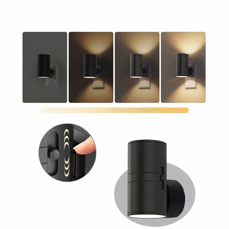 【Paquete de 2】 Luz Nocturna LED de Enchufe, Lámparas de Noche Modernas para Pared con Sensor de Oscuridad a Amanecer, Blanco Cálido 3000K, Brillo Ajustable 0-100LM, Luces Atenuables para Pasillo, Recámara y Escaleras
