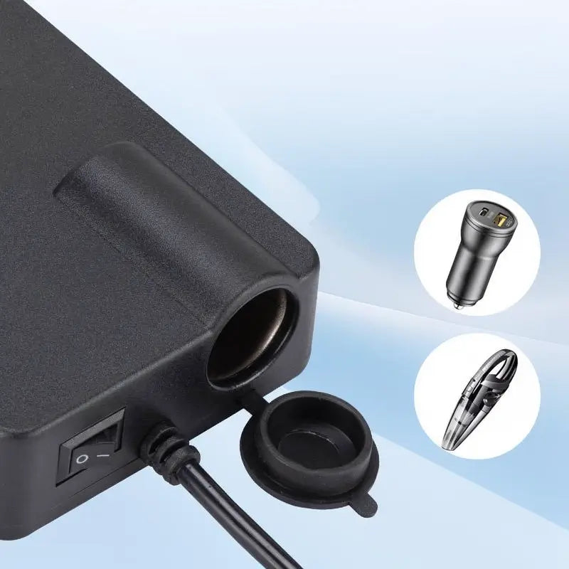Inversor de Corriente para Auto y Camión 12V-24V a 220V con Chip Inteligente y Carga Rápida QC3.0 para Laptops, Tablets y Celulares, Incluye Puertos USB y Adaptador Carplay Inalámbrico