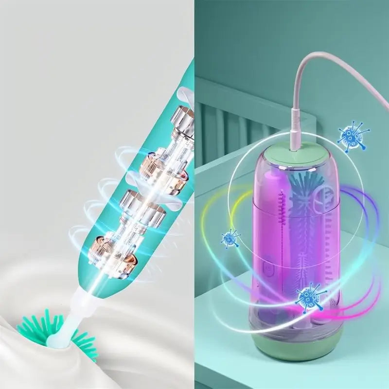 Cepillo Eléctrico para Limpiar Biberones y Mamilas, Kit de Limpieza 360° de Silicón con Cepillo para Tetinas y Popotes, Impermeable, Set de 6 Piezas para Recién Nacidos