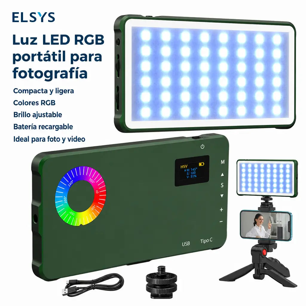 Luz fotográfica RGB recargable por USB 4000mAh compacta para cámara de celular, streaming en vivo y vlogs de viaje creativos diarios