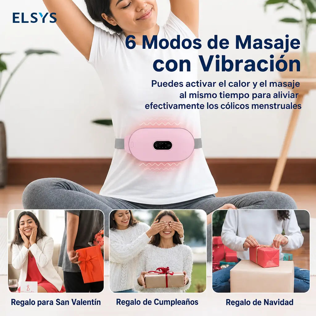 Almohadilla térmica inalámbrica portátil rosa con masaje, 6 niveles de calor y apagado automático para cólicos menstruales y dolor lumbar abdominal
