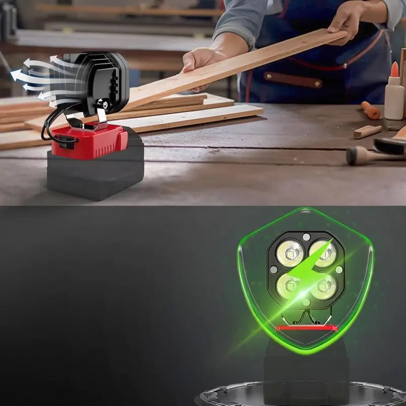 Lámpara de Trabajo LED Inalámbrica 18V – 40W 6000LM Compatible con Batería Milwaukee, Reflector Ajustable para Construcción, Taller Mecánico y Camping