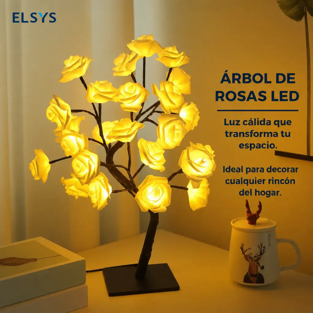 Lámpara de mesa USB en forma de árbol con rosas LED, luz cálida decorativa para recámara, buró y regalo romántico especial