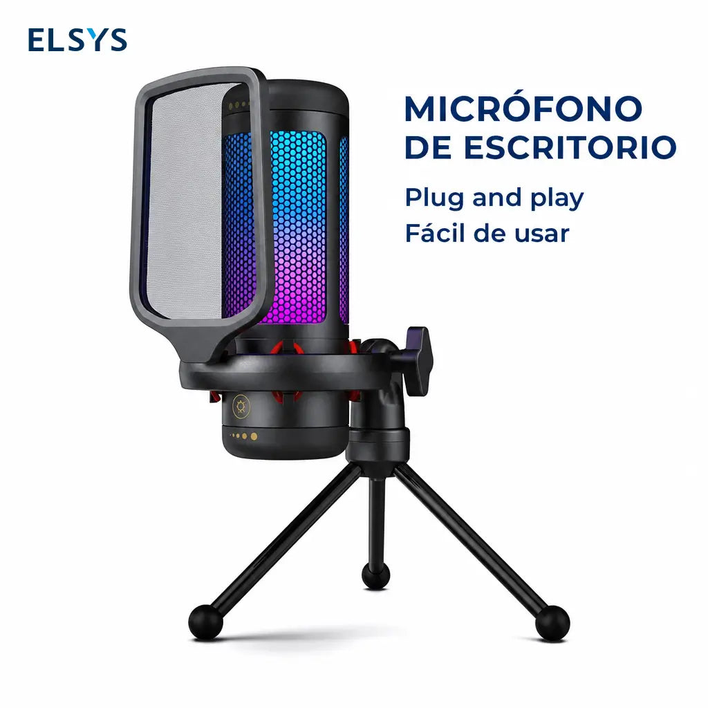 Micrófono USB de condensador TC310 con iluminación RGB ajustable, conexión USB-A y Type-C para gaming, streaming y podcast en PC Mac