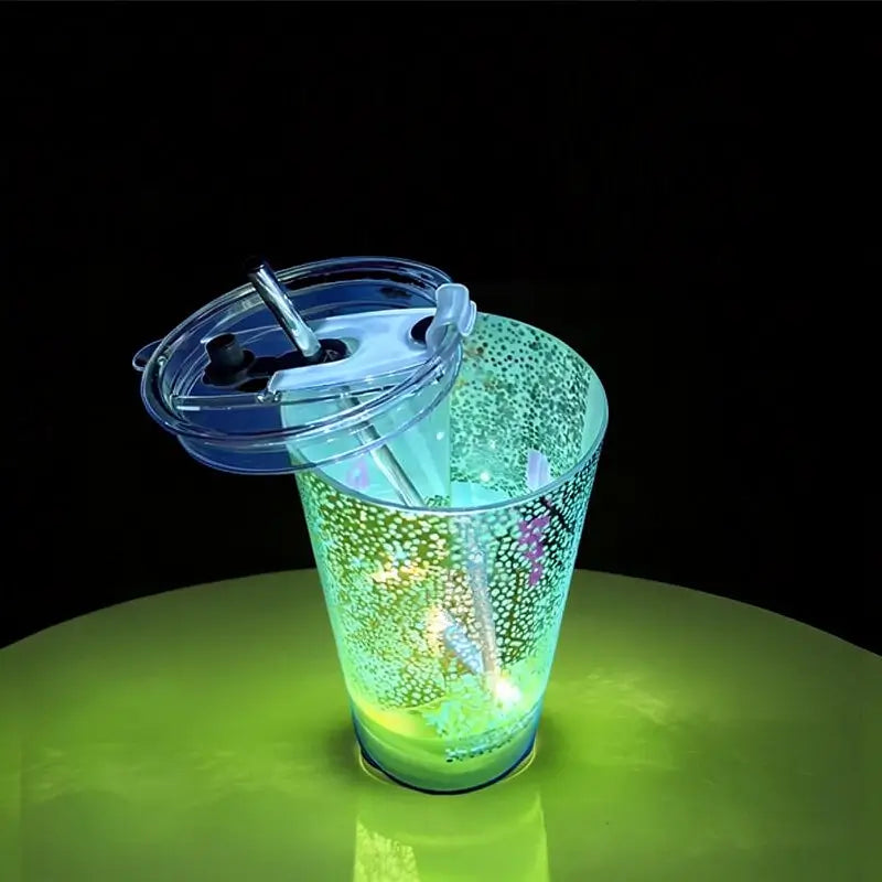 Vaso LED Luminoso para Fiestas de 415ml con Tapa y Popote - Colores Personalizables
