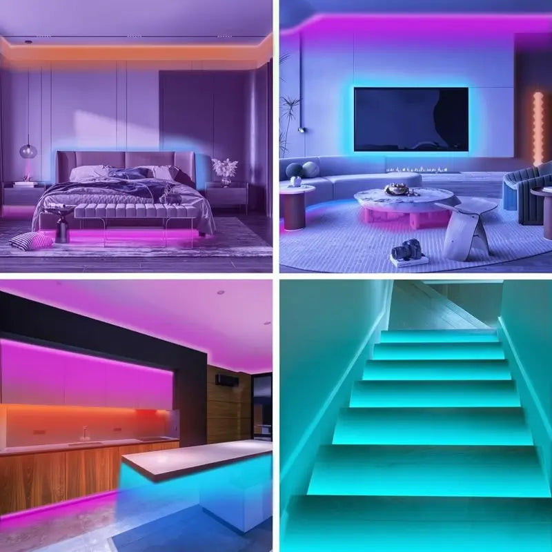 Tiras de Luces LED RGB con Sincronización de Música para Recámara, Luces Bluetooth de hasta 60m con App Inteligente y Control Remoto para Decoración de Interiores y Fiestas