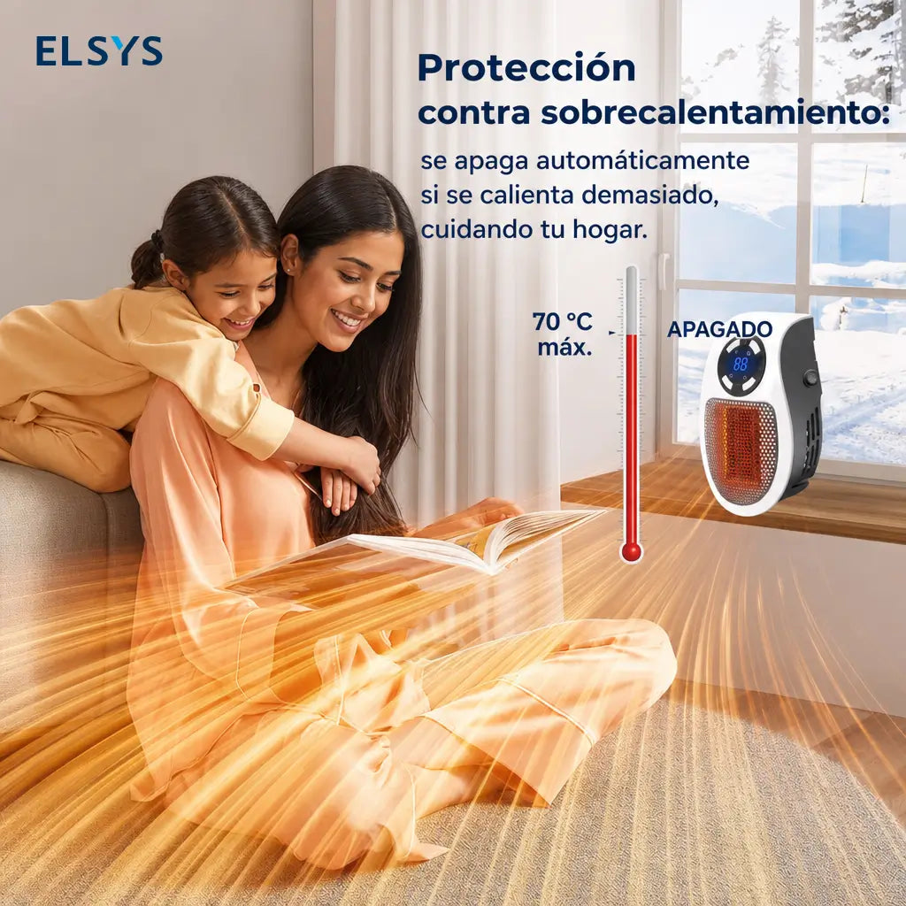 Calefactor eléctrico de pared 450W con cerámica PTC, termostato ajustable y temporizador 12 h para recámara, oficina o estudio