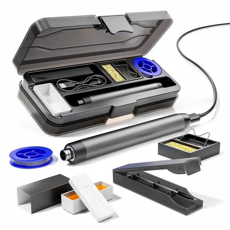 Cautín Eléctrico Portátil con Pantalla LCD y Temperatura Ajustable, Kit de Soldadura con Estuche de Almacenamiento, Herramienta de Soldadura para Electrónica