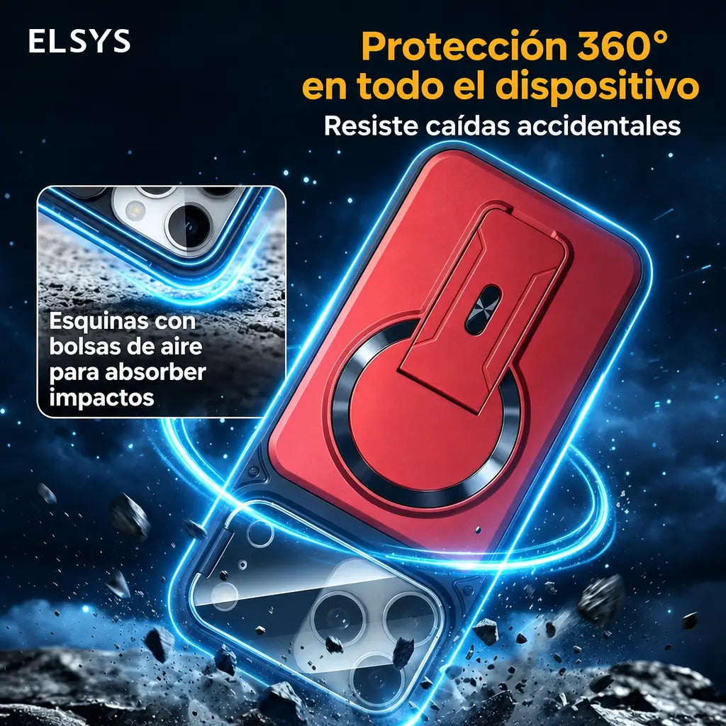 Funda multifuncional para iPhone con soporte invisible, protección de cámara y aro magnético para uso diario y manejo cómodo en tu celular