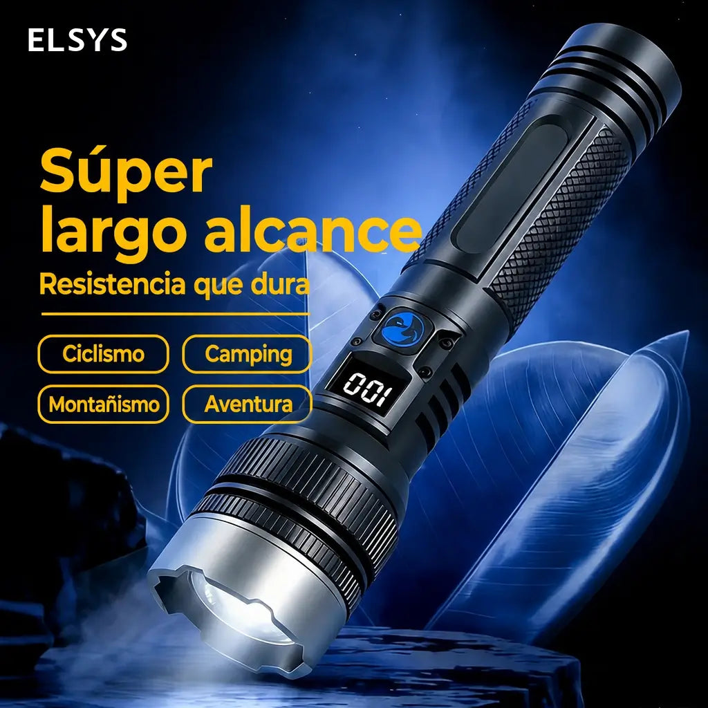 Linterna LED recargable 2 en 1 de 2200 lúmenes con power bank para camping y emergencias