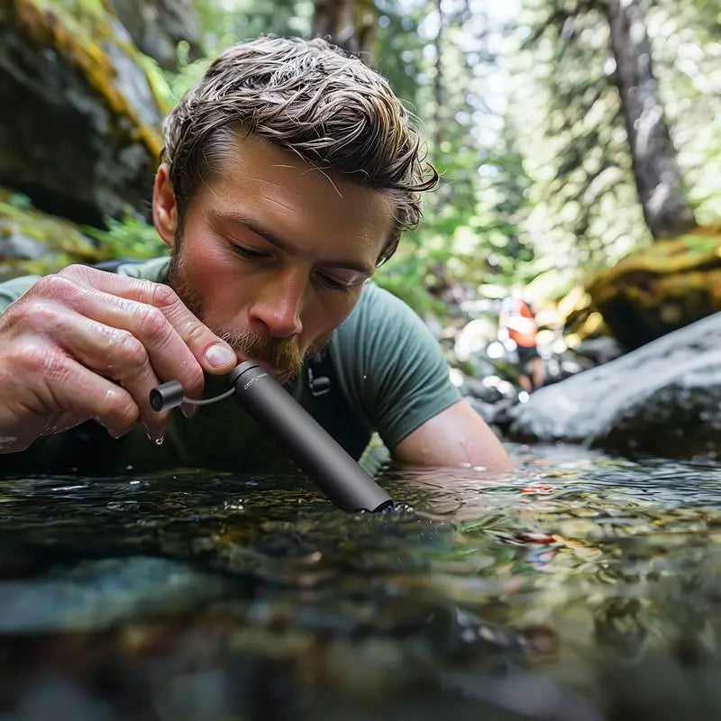 Filtro de Agua Portátil para Exteriores, Popote de Emergencia para Senderismo, Camping y Pesca, Diseño Ligero y Compacto, Paquete de 2 Piezas