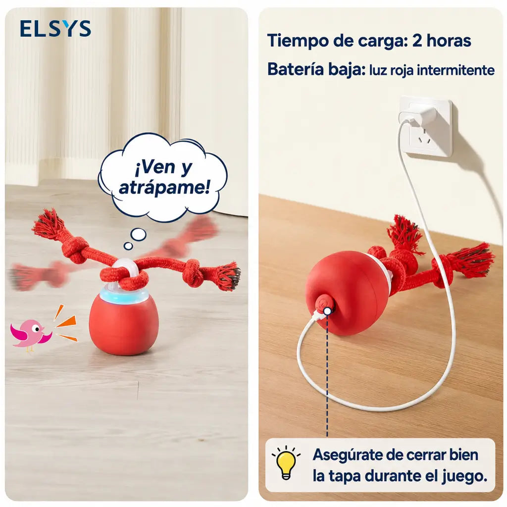 Pelota interactiva recargable para perro con cuerda mordible, sonido chillón y 3 modos para cachorros y razas pequeñas y medianas