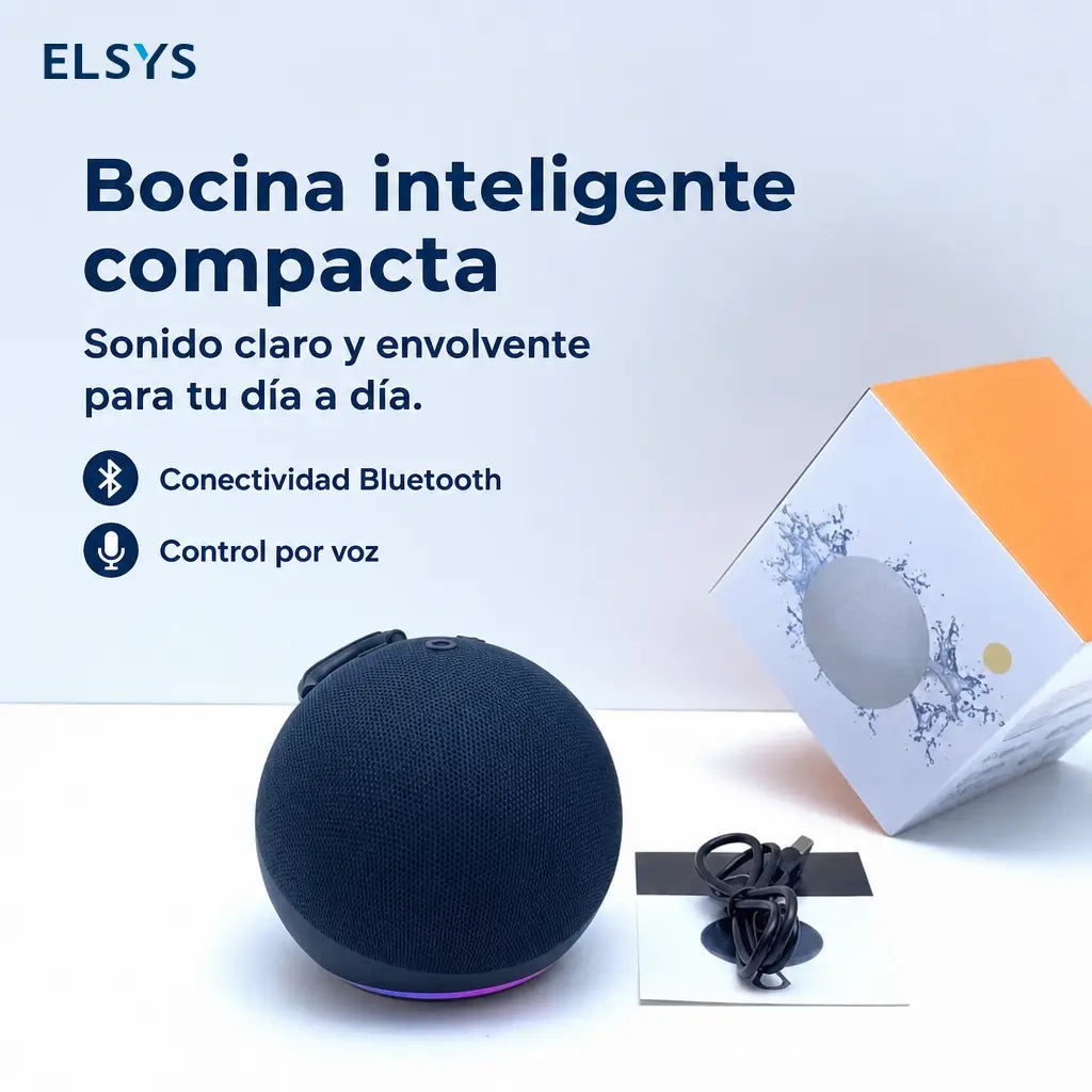 Bocina Bluetooth mini con subwoofer, luz LED y diseño esférico para casa inteligente, viajes y música al aire libre