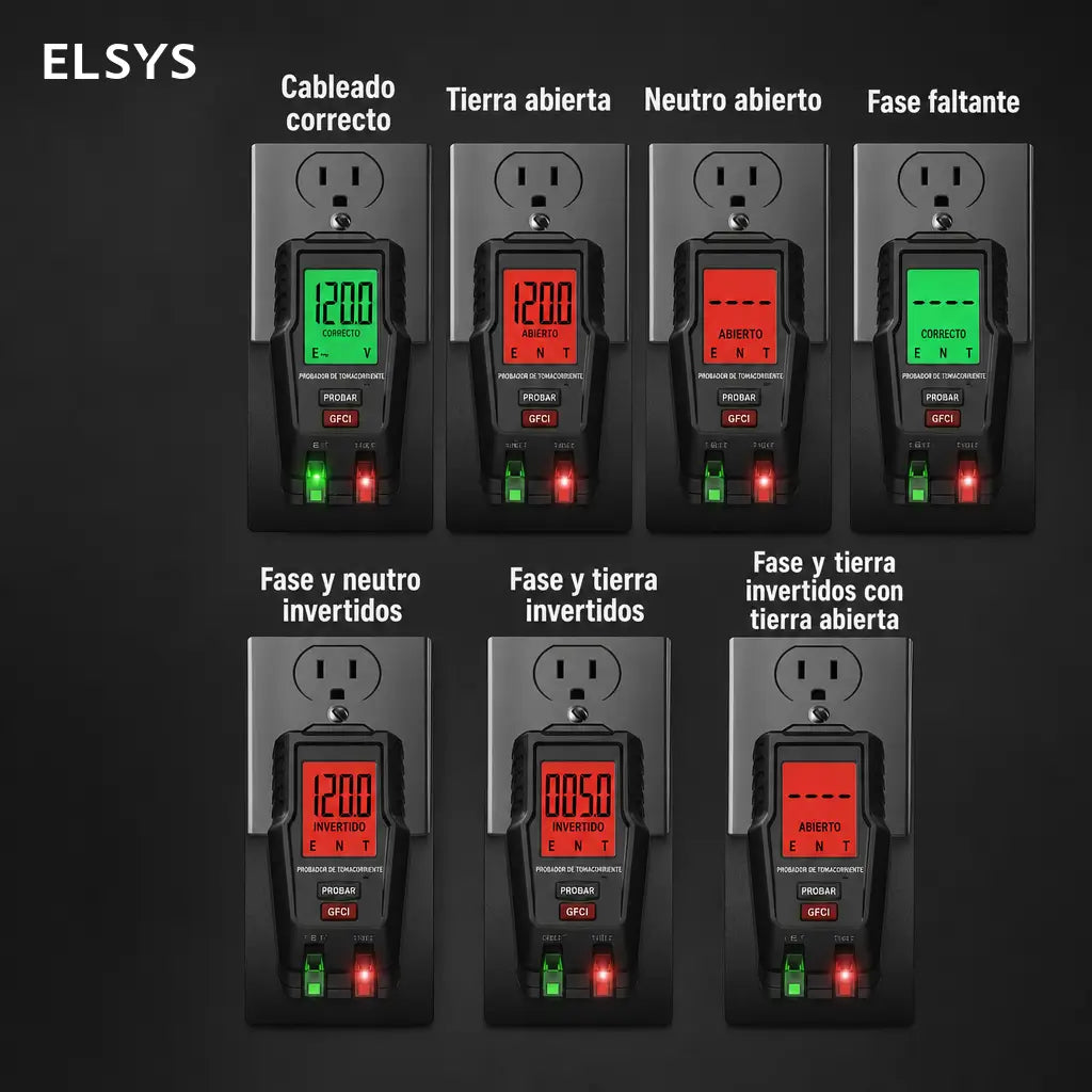 Probador de contactos GFCI con pantalla LCD, detector de fallas de cableado para tomas 110V/120V en casa y mantenimiento eléctrico seguro