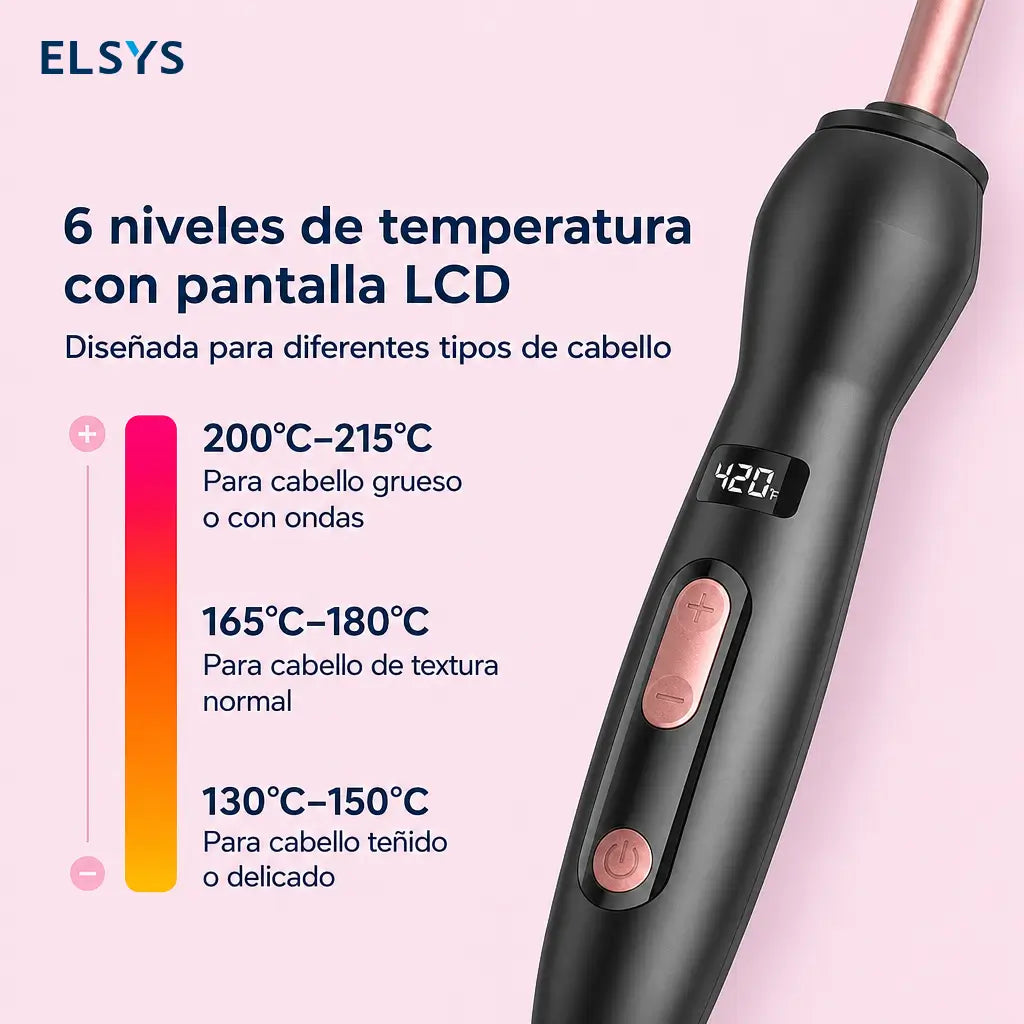 Tenaza rizadora 3/8” de cerámica turmalina con calor rápido y pantalla LCD para rizos definidos en cabello fino o grueso