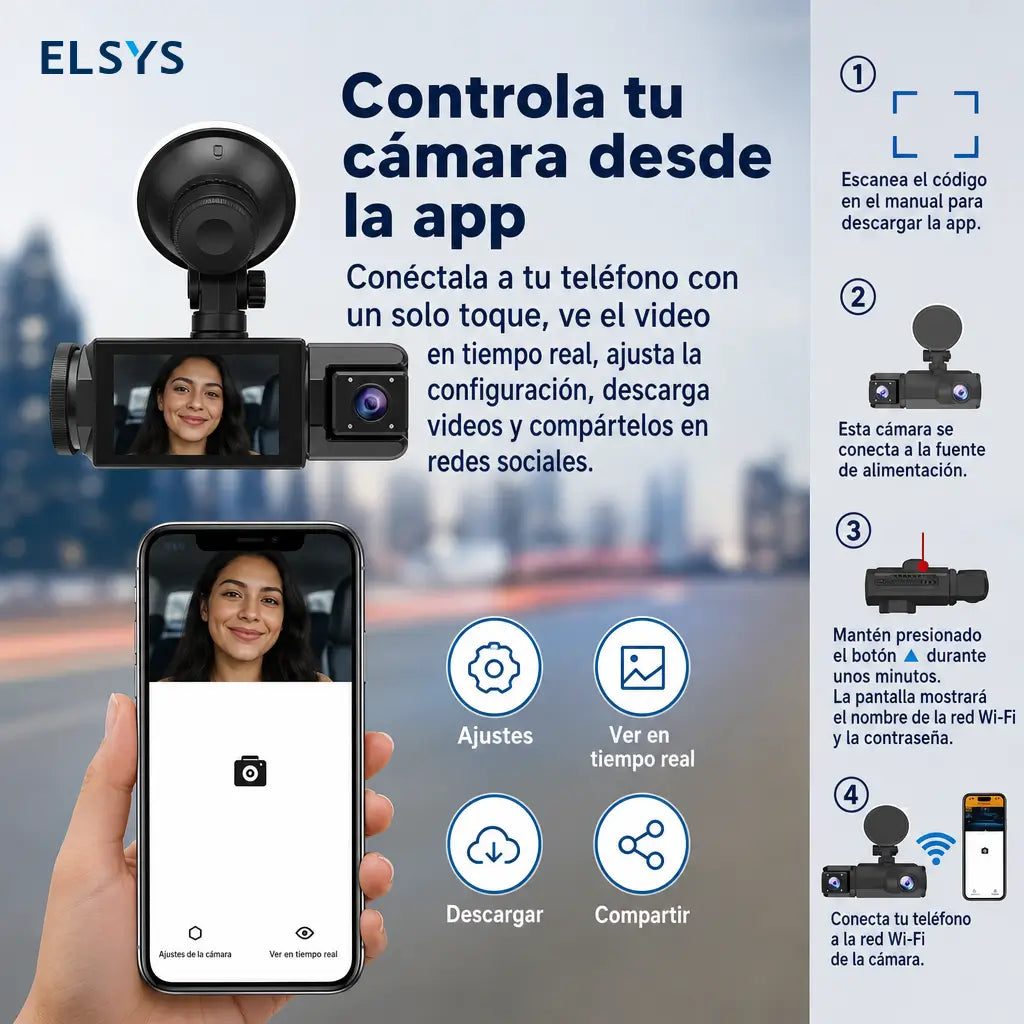 Cámara DVR compacta para vehículo con pantalla, 1080P frontal y cámara giratoria 180° para vigilar camino e interior en cada trayecto con mayor control