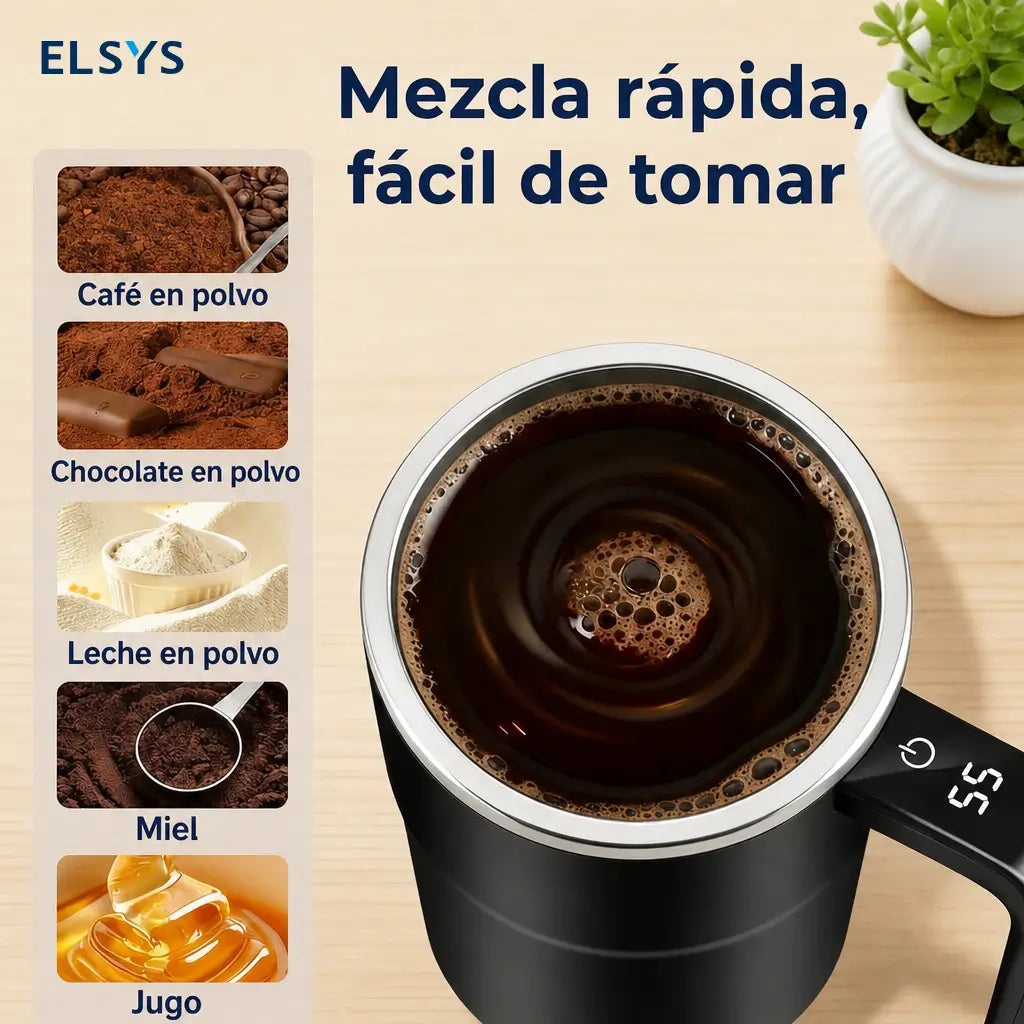 Taza mezcladora automática recargable de acero 304 con termómetro LCD para café, leche y bebidas en oficina o viaje sin cuchara