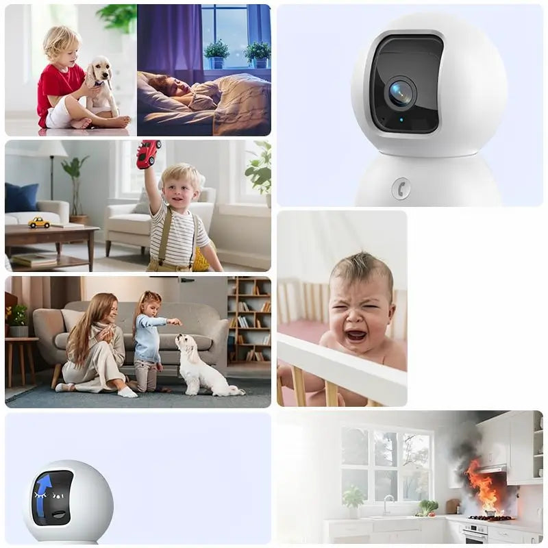 Cámara de Seguridad WiFi 2.5K 4MP para Interiores, Giro de 360°, Visión Nocturna, Audio Bidireccional y Monitoreo de Bebés y Mascotas con Tarjeta de 32GB