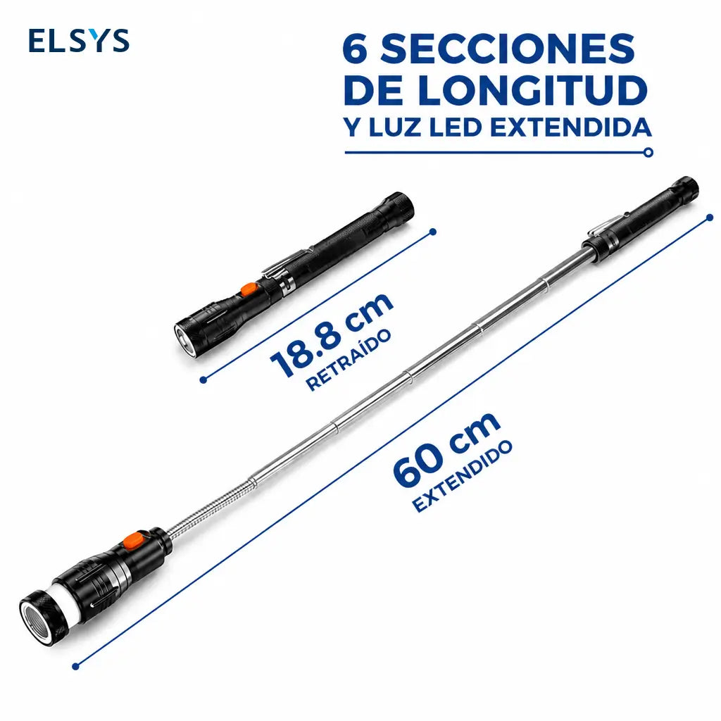 Herramienta magnética telescópica con linterna LED para recuperar tornillos en auto y taller