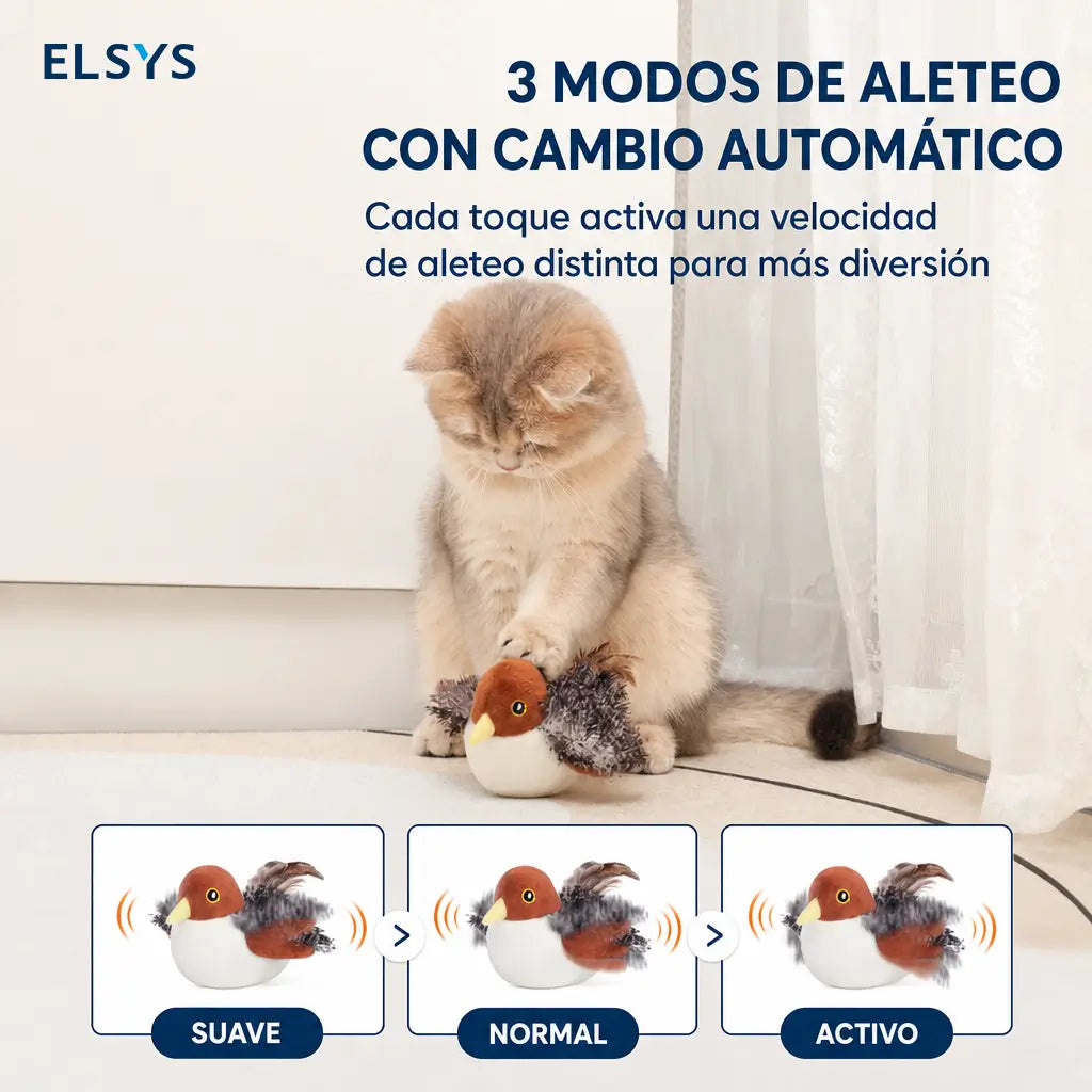 Juguete interactivo para gato con ave que aletea, sonido de pájaro y carga USB para ejercicio de caza diario en interiores