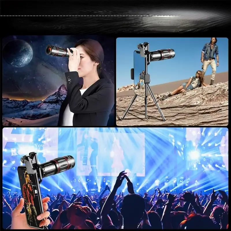 Lente Telescópico Profesional para Celular, Zoom Óptico HD 28X-36X con Adaptador Universal. Ideal para Conciertos, Estadios y Paisajes.